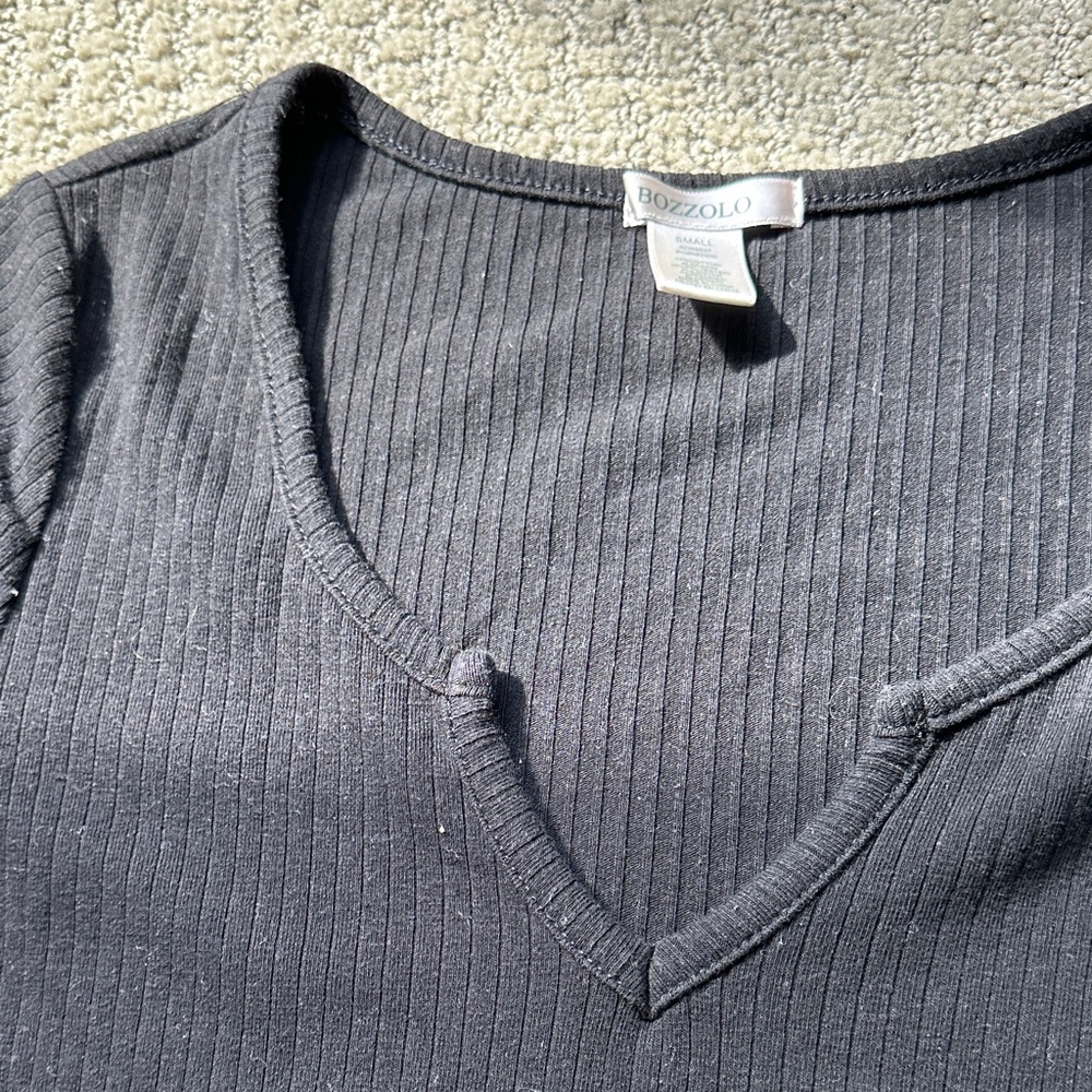 Bozzolo Black Ribbed Short Sleeve Top - Picture 3 of 4